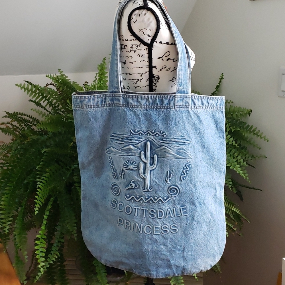 Vintage "Scottsdale Princess" Denim Tote Bag Made In Usa. View 3